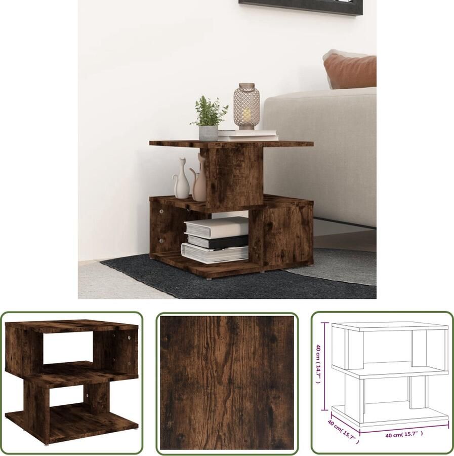 The Living Store Salontafel 40x40x40 cm bewerkt hout gerookt eikenkleurig Bijzettafel Salontafel Houten Meubilair Kastanje Bruin Modern Design - Foto 2