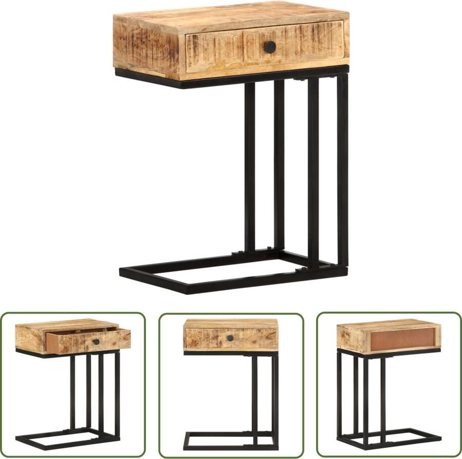 The Living Store Bijzettafeltje Massief Ruw Mangohout U-vorm 45x30x61 cm Bijzettafel Salontafel Mango Wood Bruine Kleur Industrieel - Foto 2