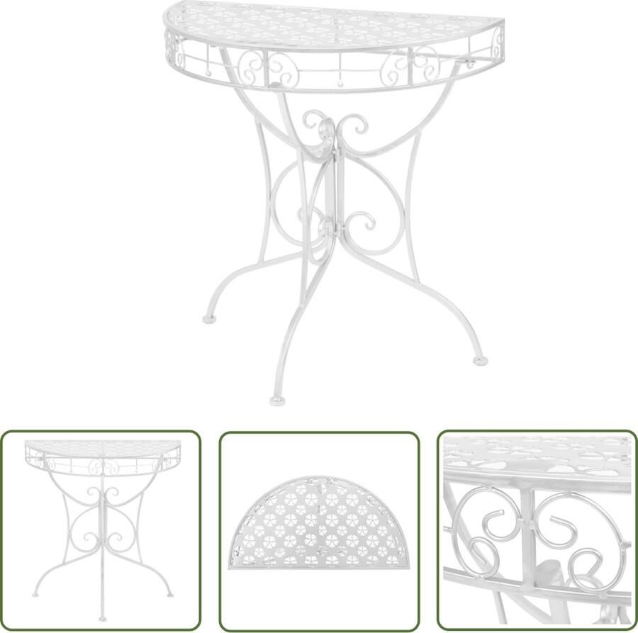 The Living Store Bijzettafel vintage stijl half rond 72x36x74 cm metaal zilver Bijzettafel Salontafel Vintage Halfrond Metaal
