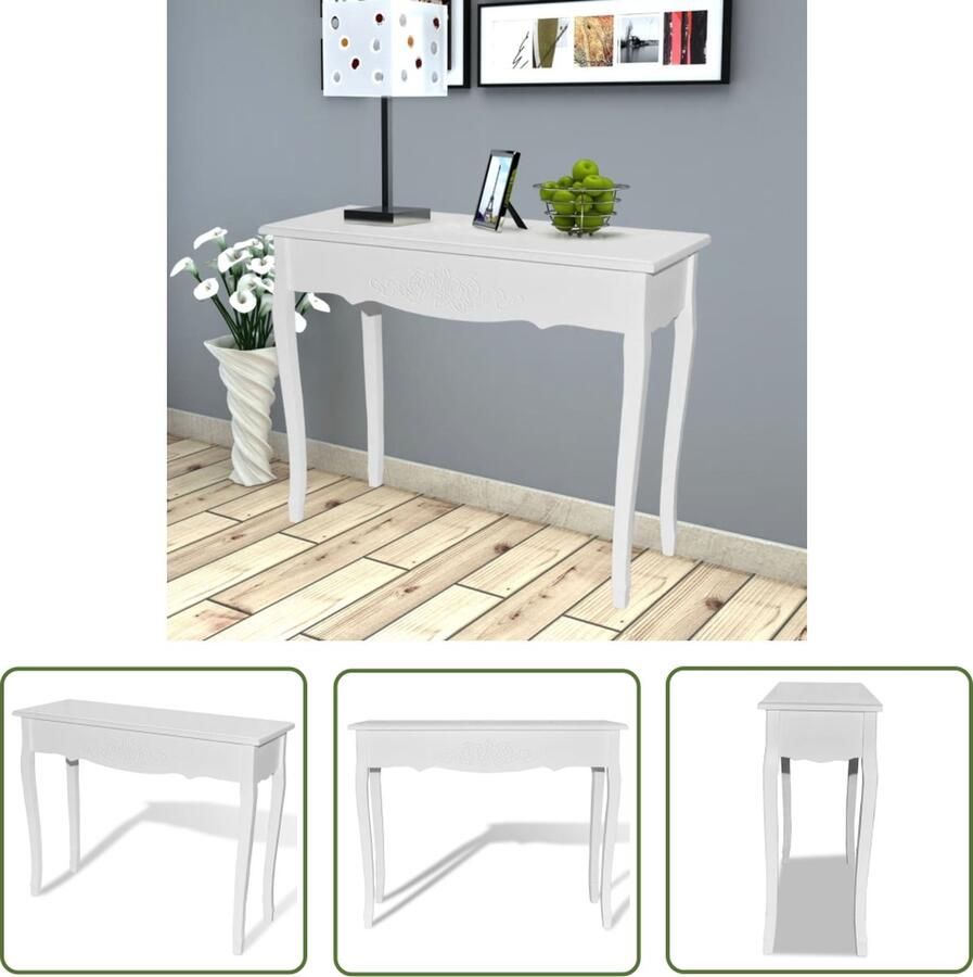 The Living Store Tafel MDF en Grenenhout 100 x 35 x 78 cm Wit Bijzettafel Salontafel Kaptafel Houten Tafel Wit Tafel - Foto 2