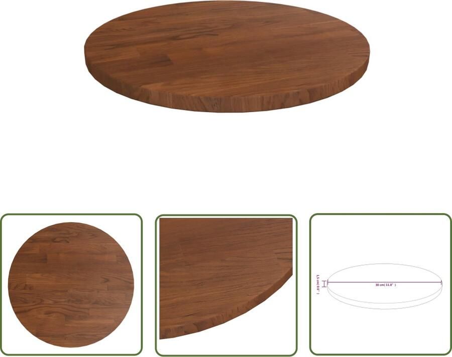 The Living Store Eikenhouten Tafelblad Salontafel Bijzettafel Bartafel 30 x 1.5 cm Donkerbruin Eikenhouten Tafelblad Salontafel Blad Bijzet Tafellab Bartafel Blad Vintage Tafelblad
