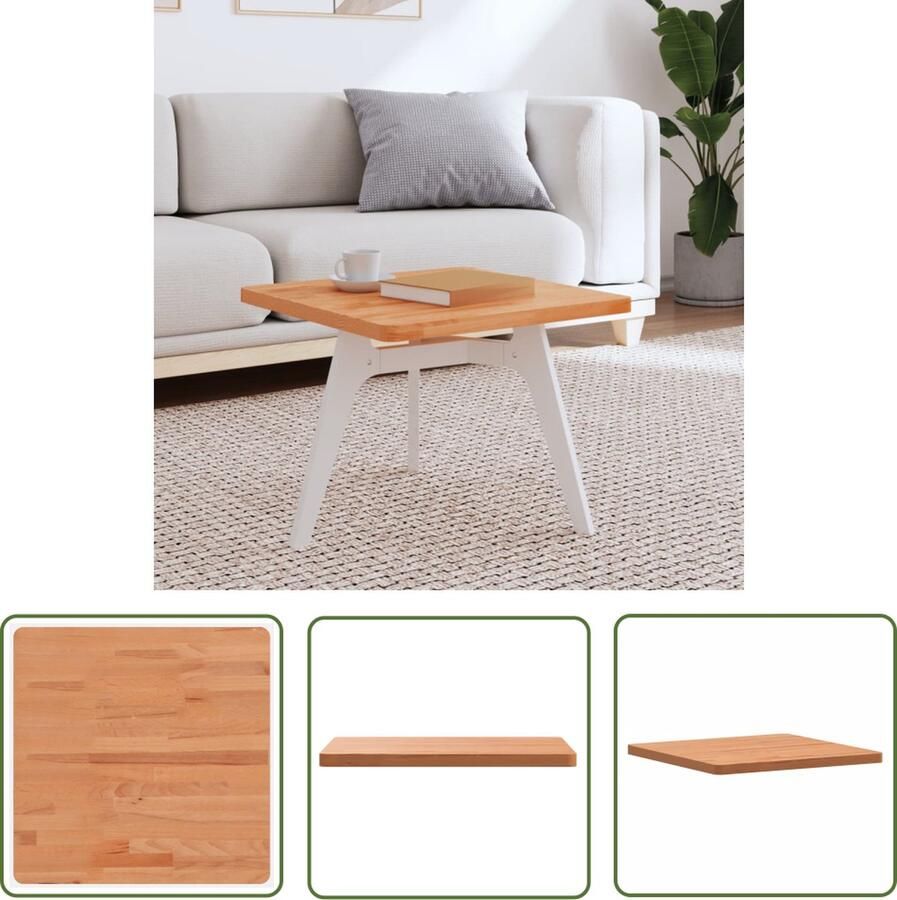 The Living Store Beukenhout Tafelblad 50x50x2.5 cm Salontafel Afgeronde hoeken Houten Tafelblad Salontafel Blad Tafelblad Vervangen Beukenhout Tafelblad Vierkant Tafelblad