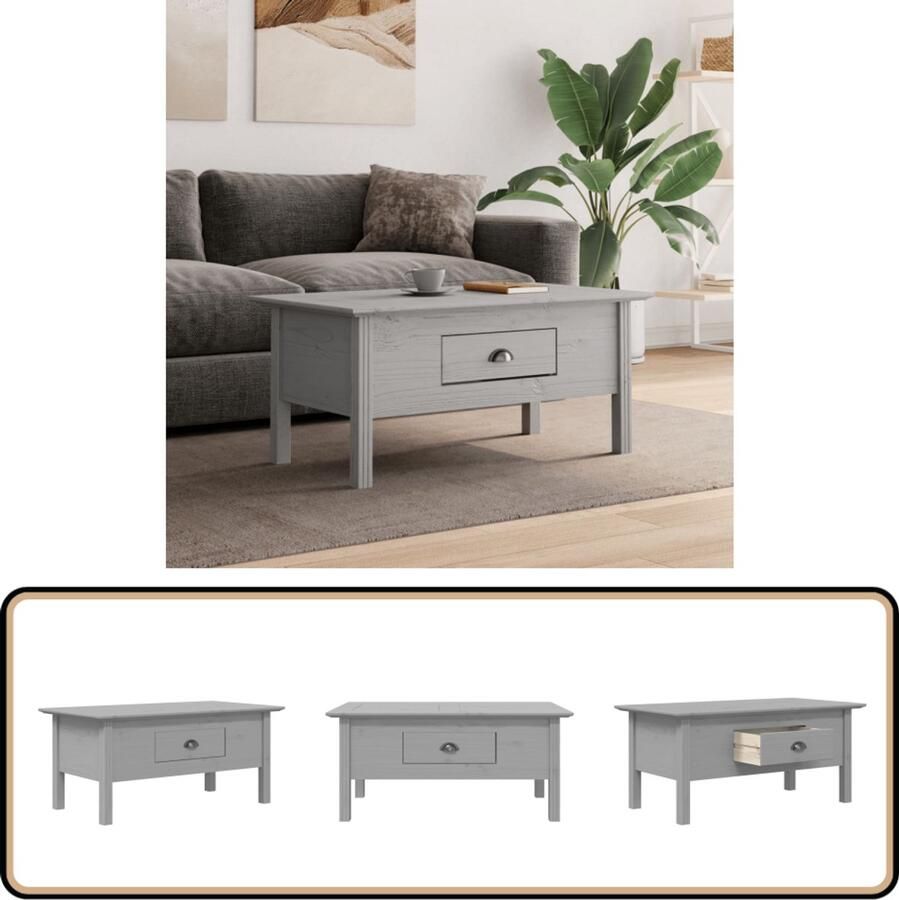 VidaXL Salontafel BODO 100x55x46 cm Grenenhout Grijs Salontafel Houten Tafel Frans Design Grenenhout Grijze Salontafel Living Room Furniture