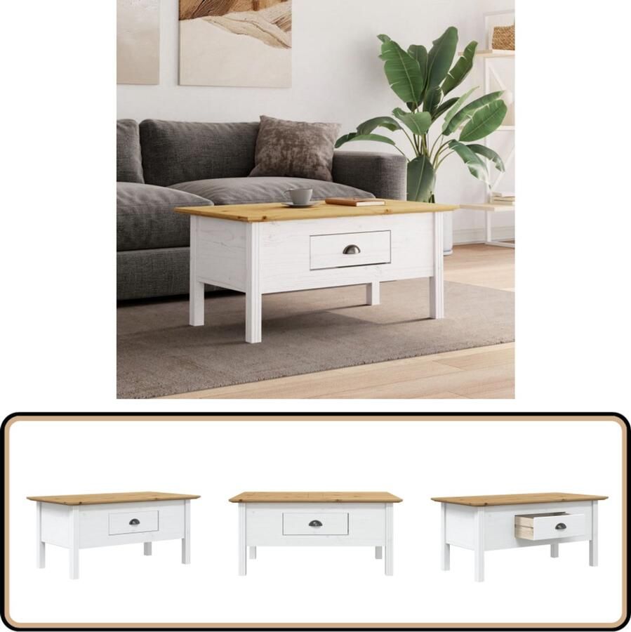 VidaXL Salontafel BODO 100x55x46 cm Wit en Bruin Salontafel Franse Stijl Houten Tafel Salon Meubilair Living Room Furniture