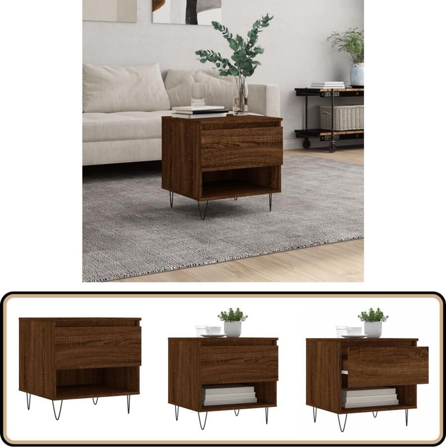 VidaXL Salontafel Bruin Eiken 50x46x50 cm Salontafel Bijzettafel Houten Salontafel Modern Design Bruine Kleur Tv Tafeltje Living Room Furniture Compact Multifunctioneel