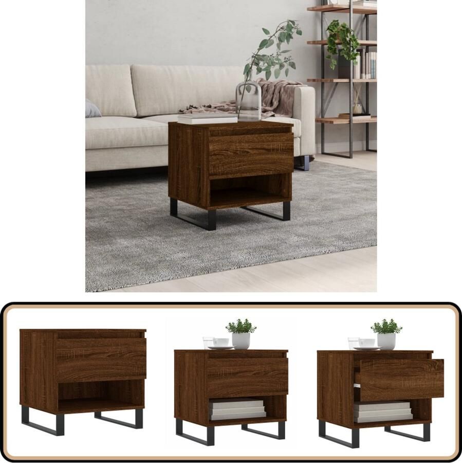 VidaXL Salontafel Bruin Eiken 50x46x50 cm Salontafel Bruine Eiken Houten Salontafel Salontafeltje Tv Tafeltje Koffietafel Bijzettafel Design Tafel