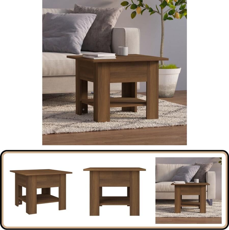 VidaXL Salontafel Bruin Eiken 55x55x42 cm Salontafel Bijzettafel Houten Salontafel Bruine Salontafel Met Opbergvak Compact Tafeltje Koffietafel Tv Tafel Living Accessoires Meubilair
