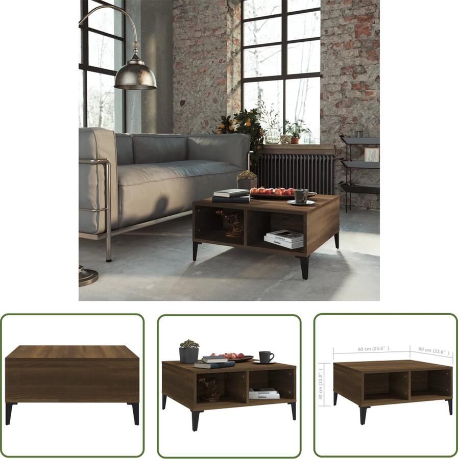 The Living Store salontafel Modern bruineiken 60 x 60 x 30 cm opbergshelves Salontafel Bruine Eiken Meubilair Houten Salontafel Tv Tafeltje Koffietafel - Foto 2