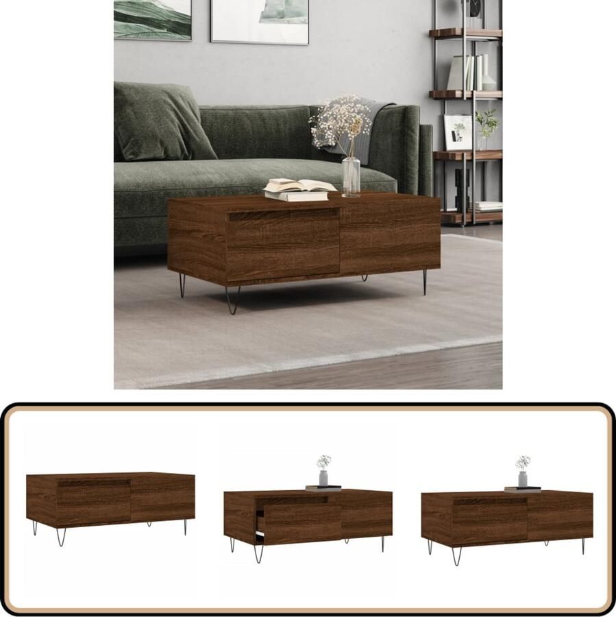 VidaXL Salontafel Bruin Eiken 90x50x36 5 cm Salontafel Houten Salontafel Bruine Eiken Salontafel Bijzettafel Tv Tafeltje
