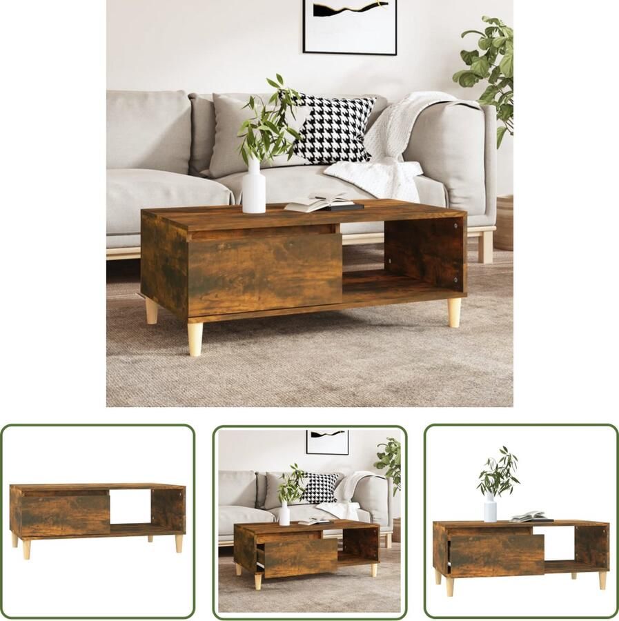 The Living Store Salontafel 90x50x36 5 cm bewerkt hout gerookt eikenkleurig Scandinavische Salontafel Bruin Houten Salontafel Tv Tafeltje Bijzettafel - Foto 2