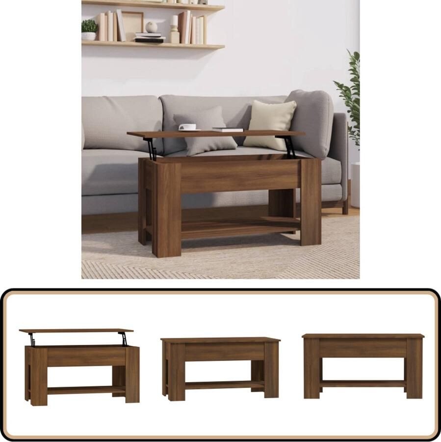 VidaXL Salontafel Bruineiken 101x49x52 cm Salontafel Lift-top Tafel Houten Salontafel Bruine Eiken Kleur Multifunctionele Tafel