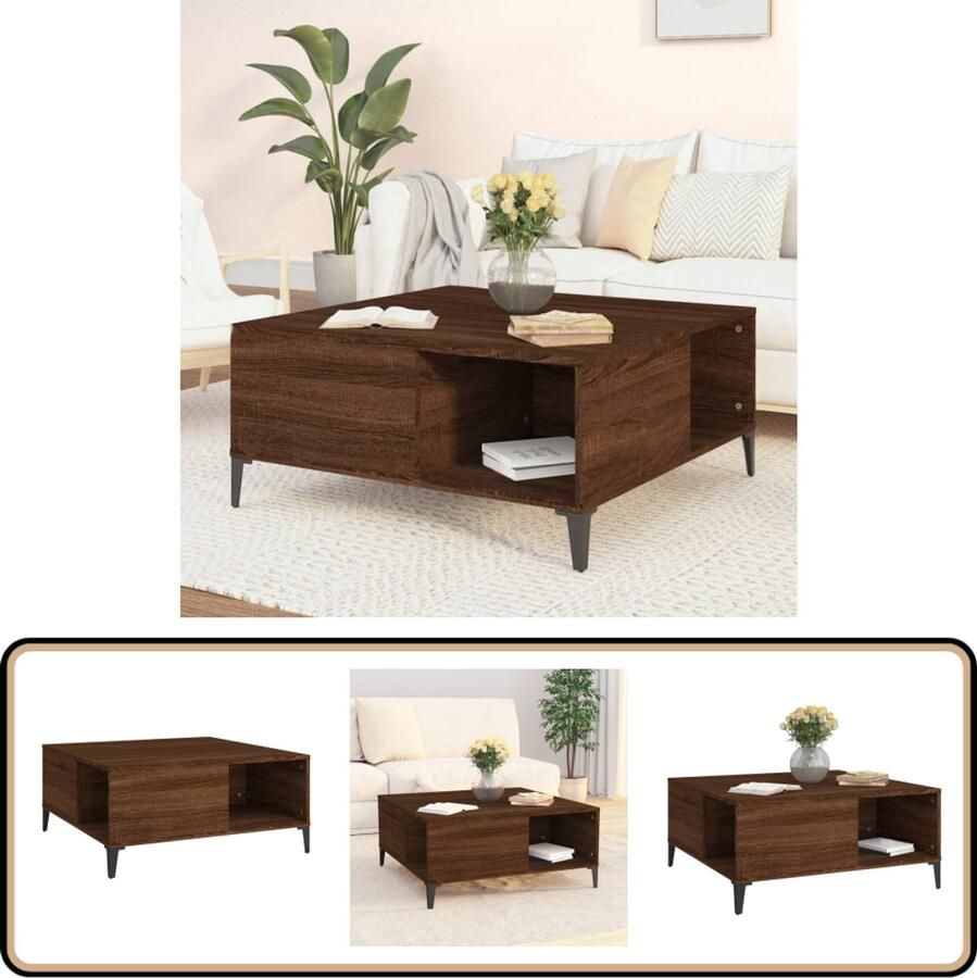VidaXL Salontafel Bruineiken 80x80x36 5 cm Salontafel Houten Salontafel Bijzettafel Bruine Meubelen Kastje Met Lade