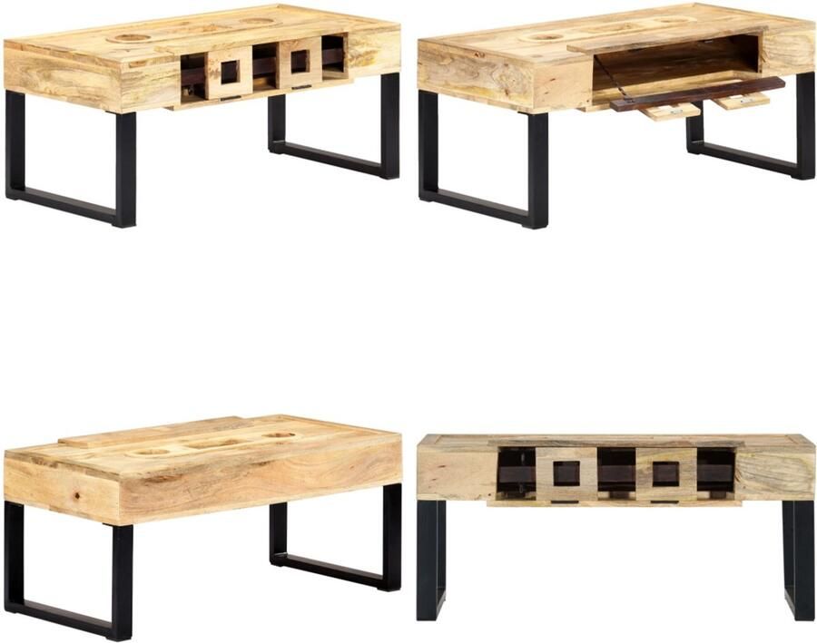 VidaXL Salontafel cassettestijl 100x52x45 cm massief mangohout Salontafel Salontafels Tafel Tafels