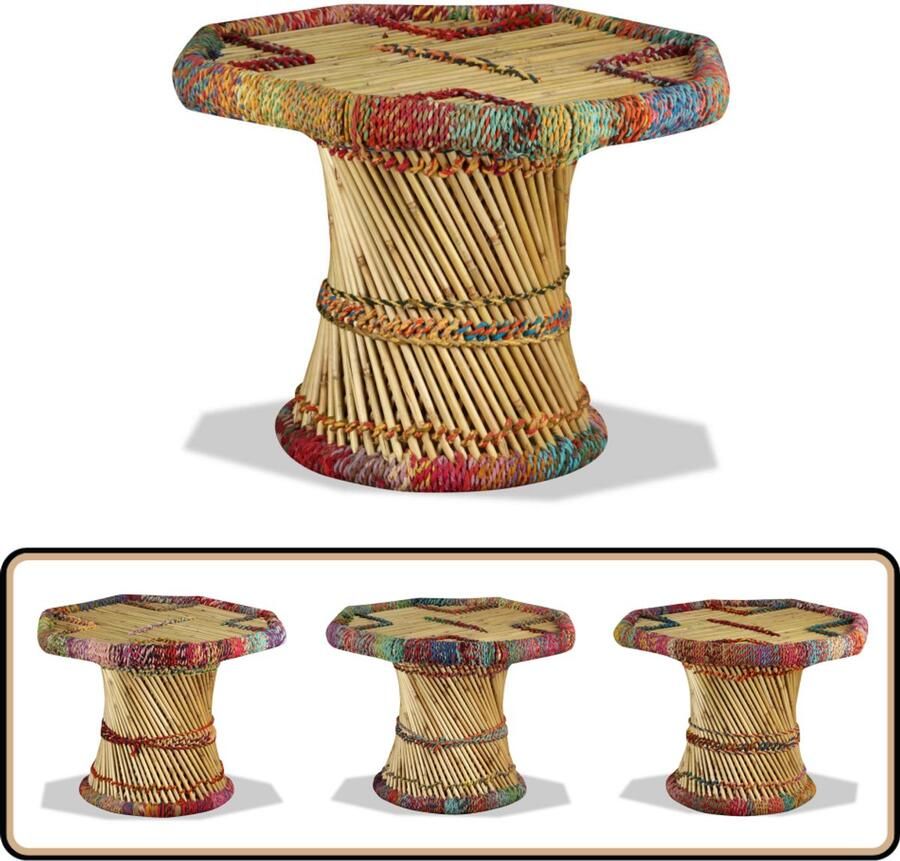 VidaXL Salontafel Chindi Details Bamboe Meerkleurig Bamboetafel Salontafel Achtkante Tafel Multikleurige Tafel Handgemaakte Tafel