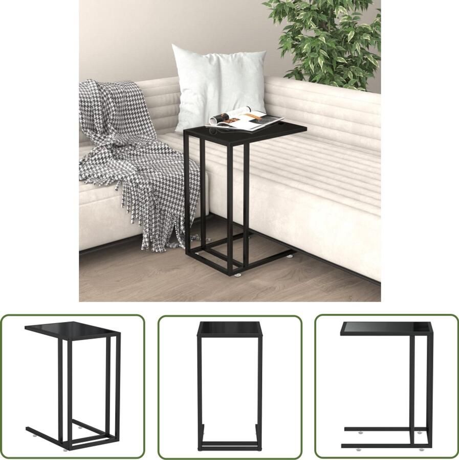 The Living Store Bijzettafel Computer 50 x 35 x 65 cm Glas en ijzer Zwart Computer Bijzettafel Salontafel Bijzet Tafeltje Zwarte Bijzettafel Glas Bijzettafel - Foto 2