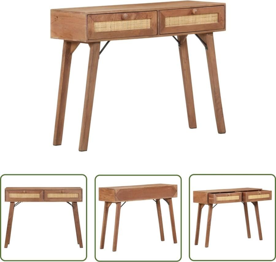 The Living Store Houten Consoletafel Massief mangohout 100 x 35 x 76 cm Met 2 lades Consoletafel Salontafel Bijzetkast Kast Mangohout