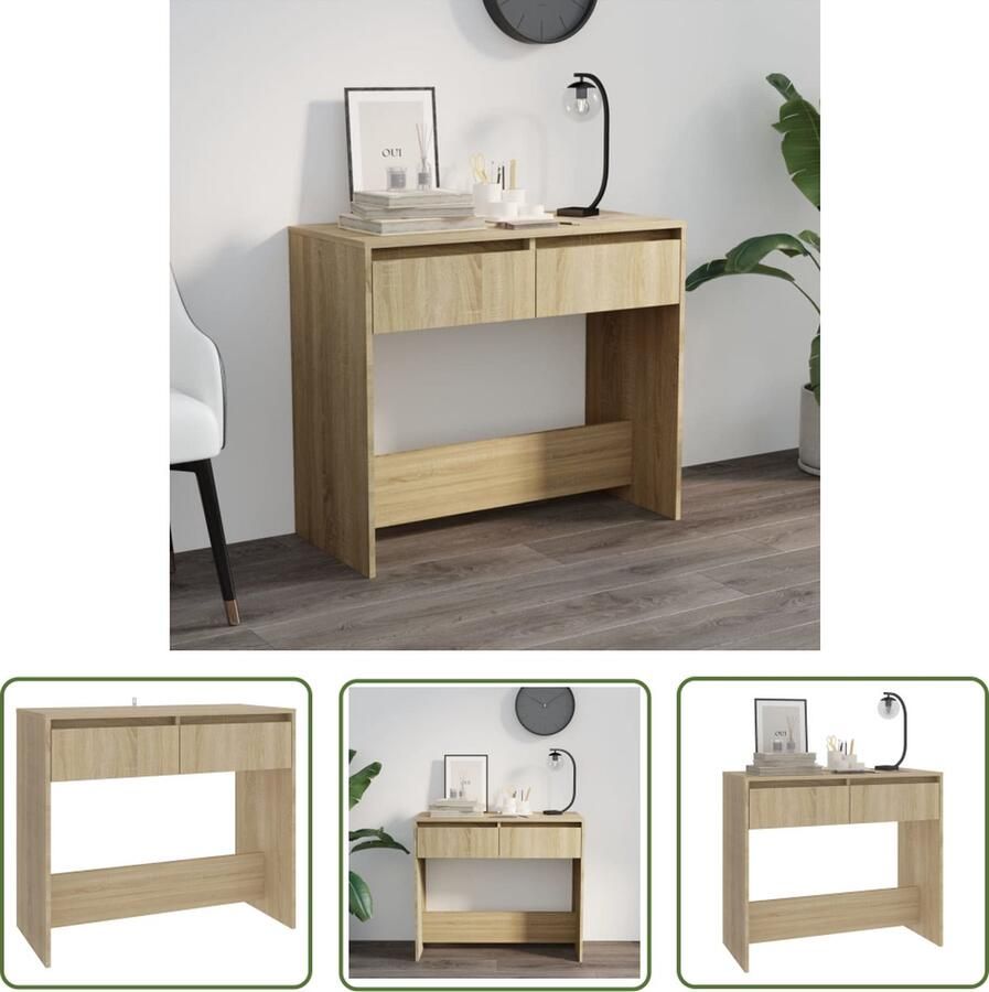 The Living Store Wandtafel 89x41x76 5 cm bewerkt hout sonoma eikenkleurig Consoletafel Salontafel Bijzetkast Tv Tafeltje Houten Tafel - Foto 2