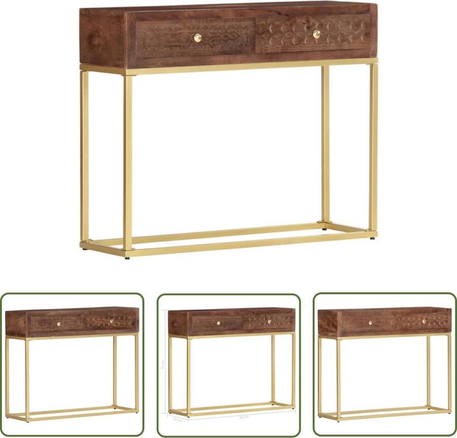 The Living Store Houten Consoletafel Vintage Stijl 90 x 30 x 75 cm Massief Mangohout 2 Lades Consoletafel Salontafel Bijzettafel Vintage Mangohout - Foto 2