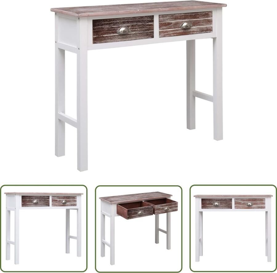 The Living Store Consoletafel Classic Bruin 90 x 30 x 77 cm Met 2 lades Consoletafel Salontafel Bijzettafel Houten Meubilair Kastjes - Foto 2