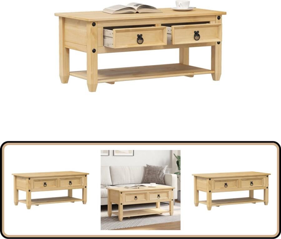 VidaXL Salontafel met lades Corona 100x48x45 cm massief grenenhout Salontafel Houten Salontafel Grenenhouten Salontafel Vintage Salontafel Industriële Salontafel