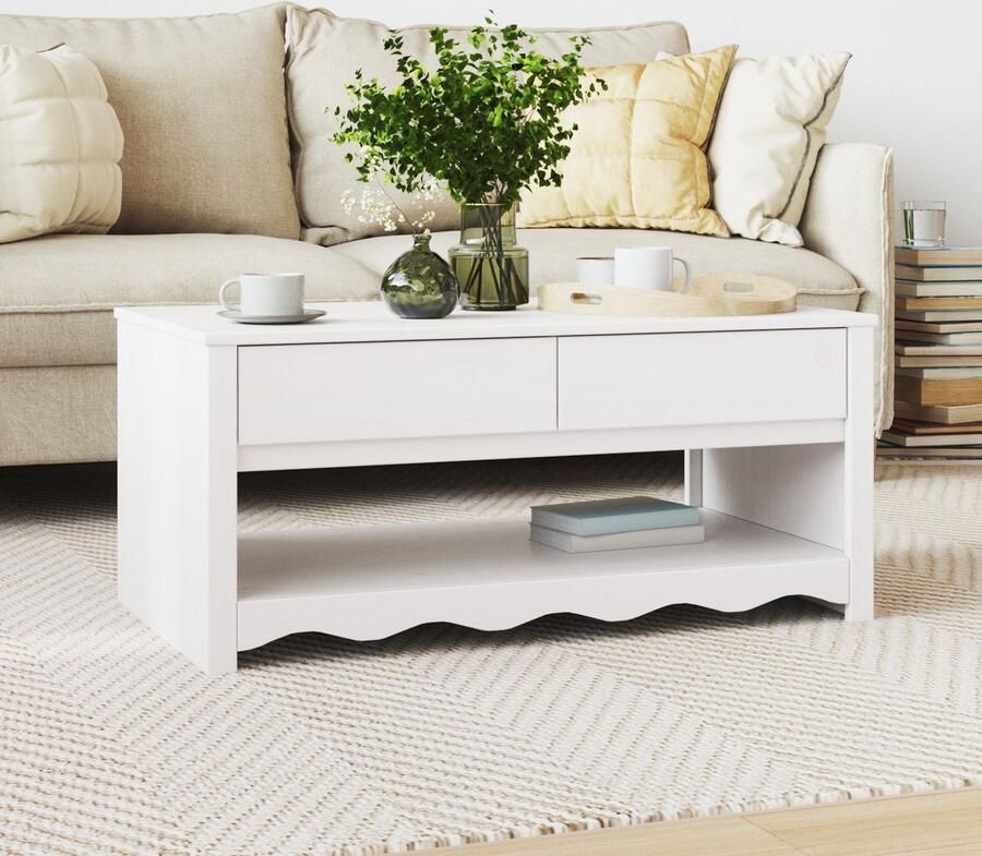 VidaXL Salontafel with Drawer Wit 99 x 55 x 45 cm Massief grenenhout