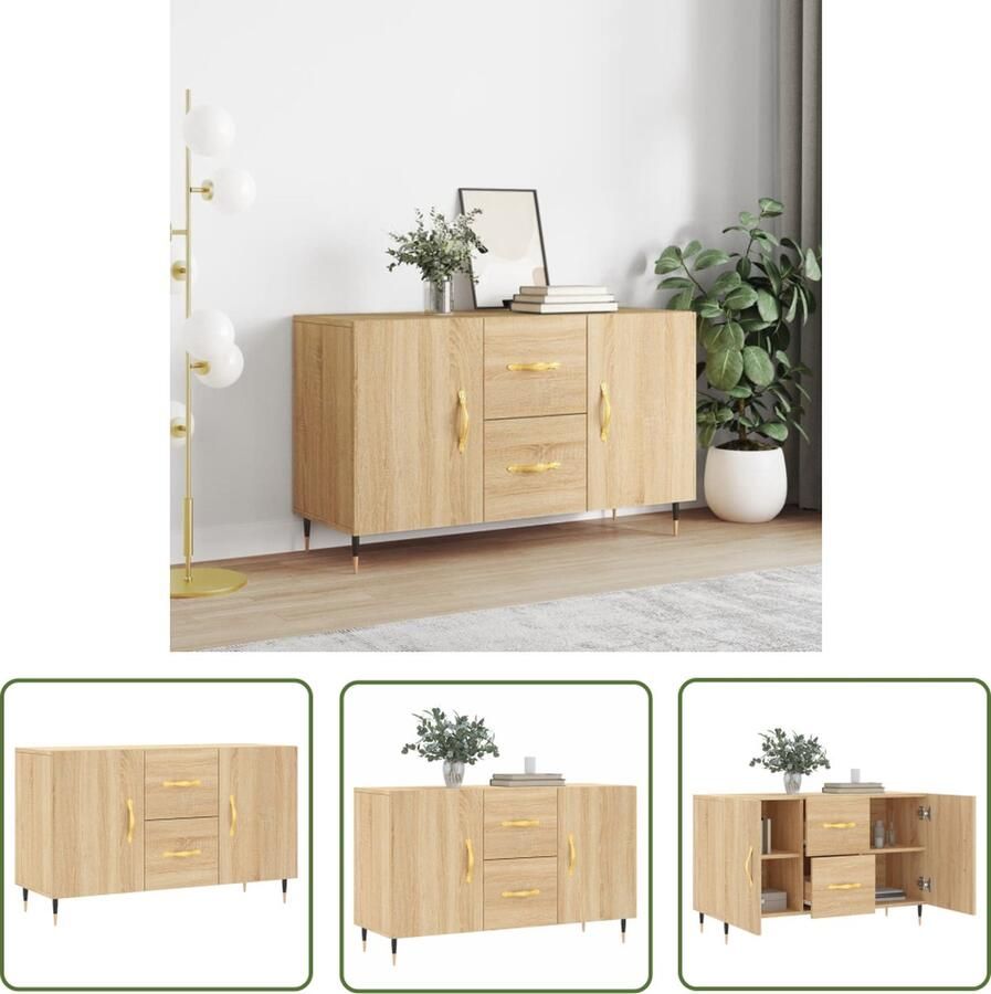 The Living Store Dressoir 100x36x60 cm bewerkt hout sonoma eikenkleurig Dressoir Salontafel Houten Meubel Opbergkast Woonkamermeubilair - Foto 2