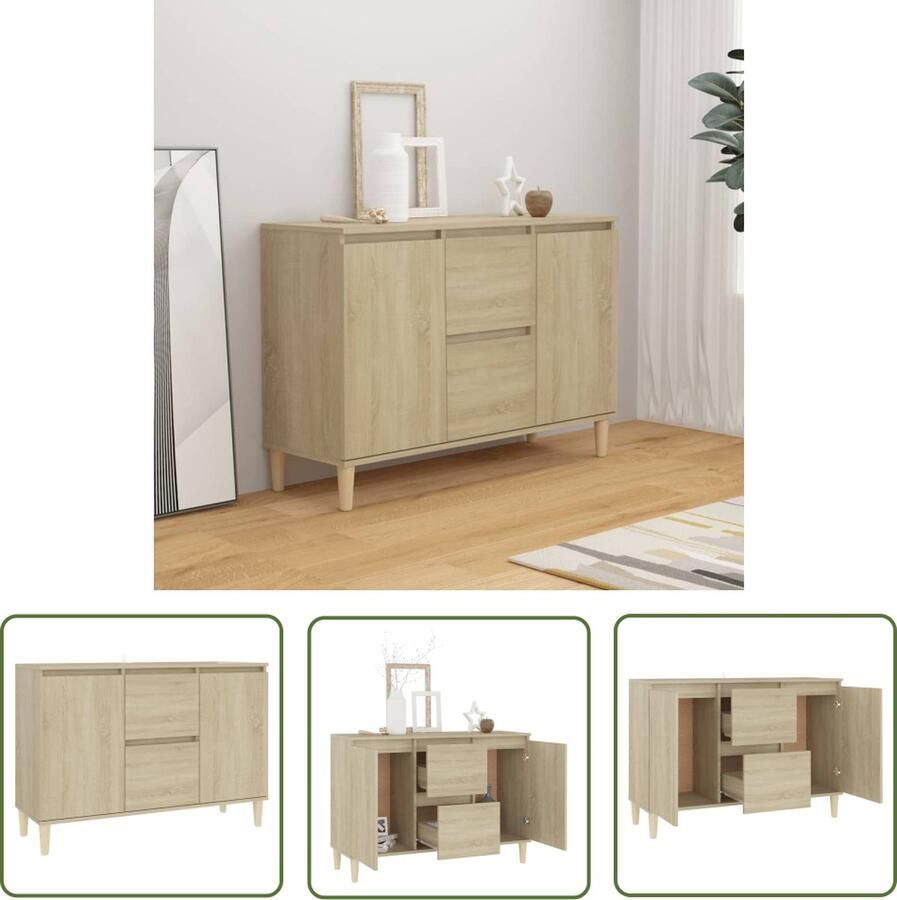 The Living Store Dressoir 101x35x70 cm bewerkt hout sonoma eikenkleurig Dressoir Salontafel Tv Meubel Opbergkast Meubels