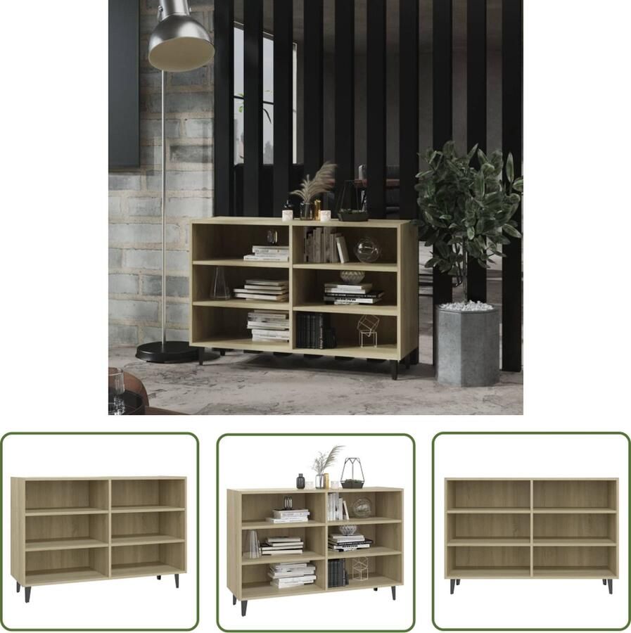 The Living Store Dressoir 103 5x35x70 cm bewerkt hout sonoma eikenkleurig Dressoir Industrieel Design Houten Dressoir Salontafel Tv Tafel