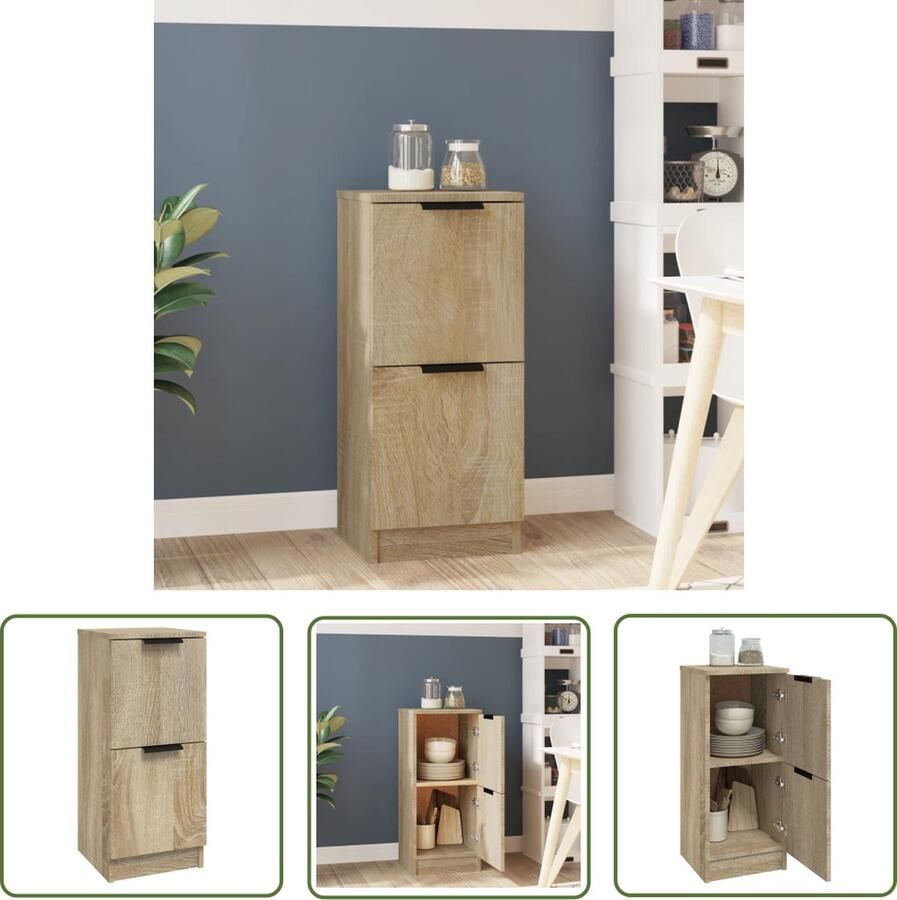 The Living Store Dressoir 30x30x70 cm bewerkt hout sonoma eikenkleurig Dressoir Bijzetkast Salontafel Houten Dressoir Sonoma Eiken