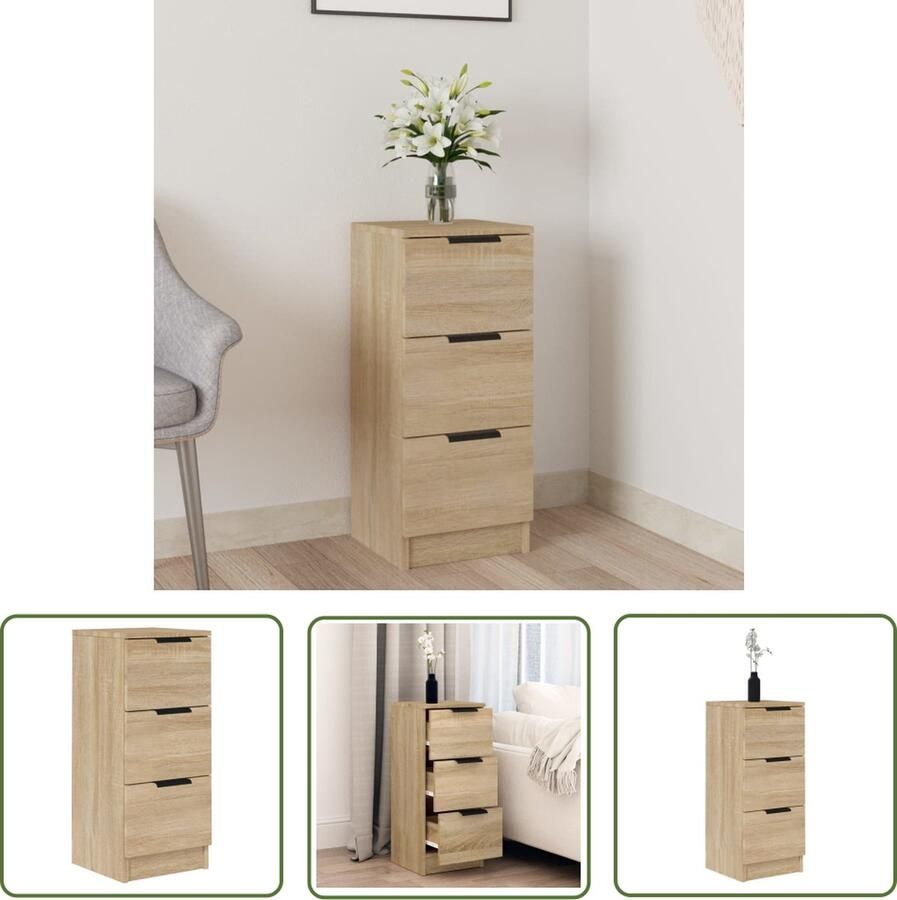 The Living Store Dressoir 30x30x70 cm bewerkt hout sonoma eikenkleurig Dressoir Bijzetkast Salontafel Houten Dressoir Sonoma Eiken