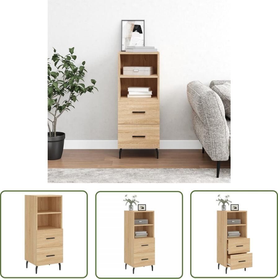 The Living Store Dressoir 34 5x34x90 cm bewerkt hout sonoma eiken Dressoir Salontafel Houten Dressoir Sonomaplank Modern Dressoir