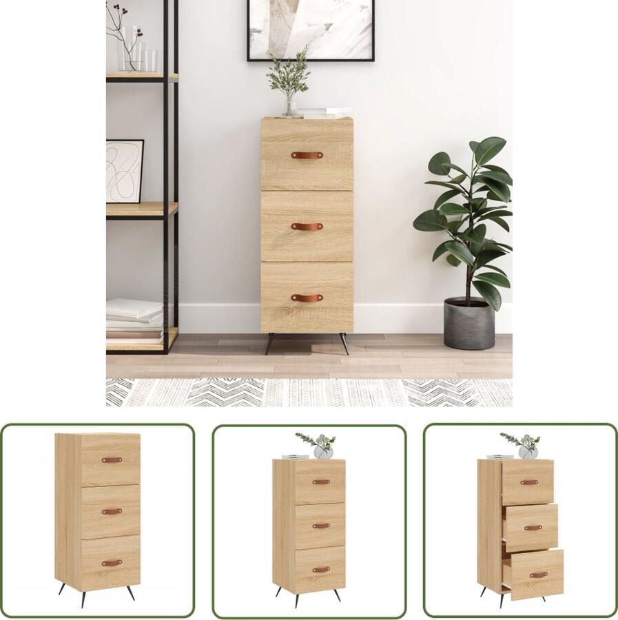 The Living Store Dressoir 34 5x34x90 cm bewerkt hout sonoma eiken Dressoir Salontafel Houten Dressoir Modern Dressoir Landelijk Dressoir