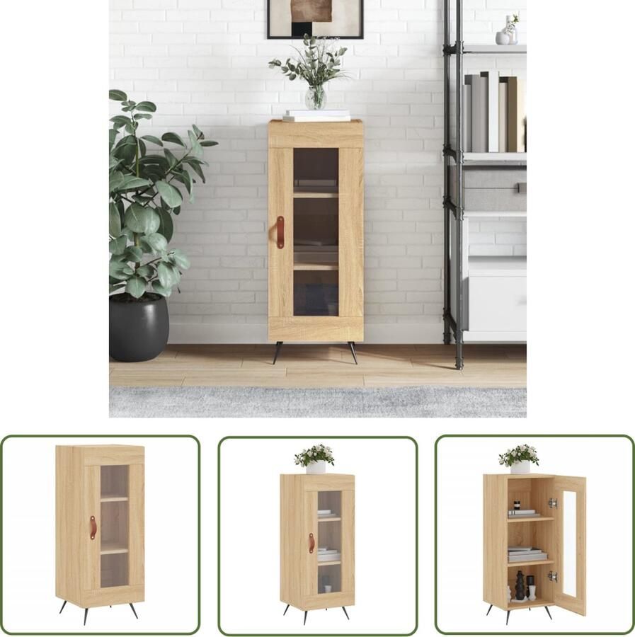 The Living Store Dressoir 34 5x34x90 cm bewerkt hout sonoma eiken Dressoir Bijzetkast Salontafel Houten Dressoir Landelijk Dressoir - Foto 6
