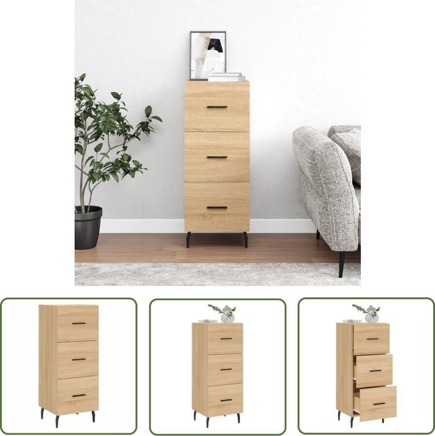 The Living Store Dressoir 34 5x34x90 cm bewerkt hout sonoma eiken Dressoir Salontafel Houten Dressoir Vintage Dressoir Landelijk Dressoir - Foto 5