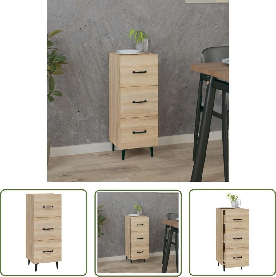 The Living Store Dressoir 34 5x34x90 cm bewerkt hout sonoma eiken Dressoir Bijzetkast Salontafel Houten Dressoir Landelijk Dressoir - Foto 4