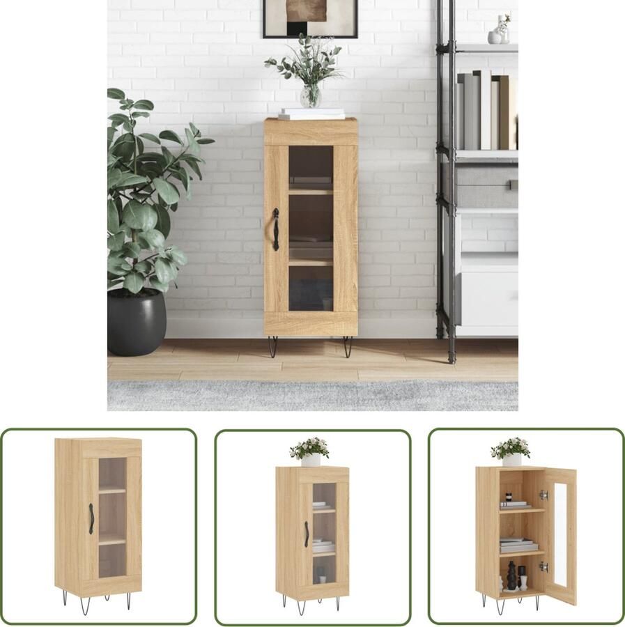 The Living Store Dressoir 34 5x34x90 cm bewerkt hout sonoma eiken Dressoir Salontafel Houten Dressoir Vintage Dressoir Landelijk Dressoir - Foto 4