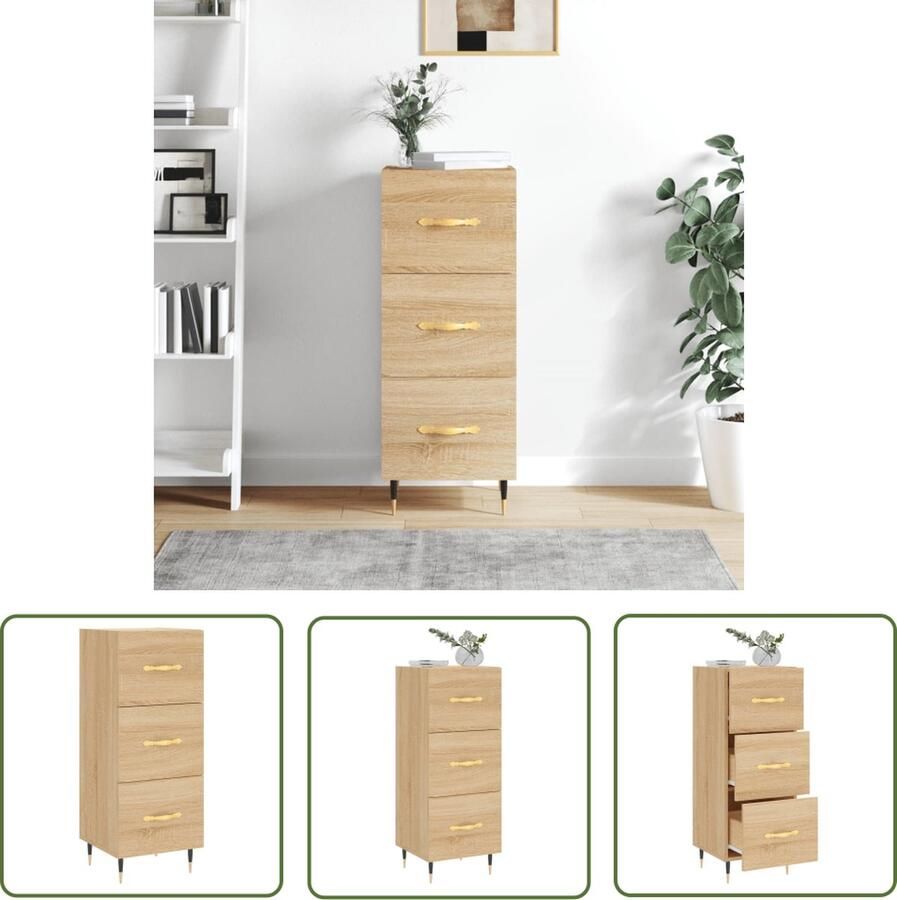 The Living Store Dressoir 34 5x34x90 cm bewerkt hout sonoma eiken Dressoir Modern Meubel Salontafel Tv Tafel Houten Dressoir