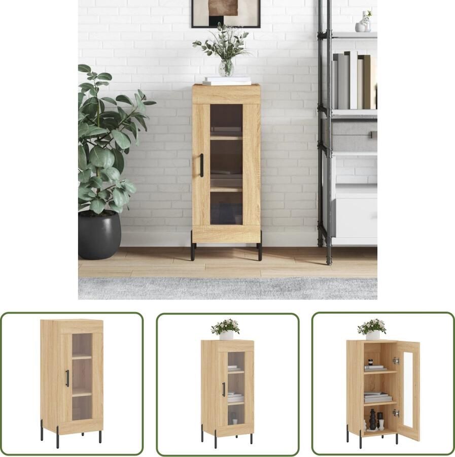 The Living Store Dressoir 34 5x34x90 cm bewerkt hout sonoma eiken Dressoir Salontafel Houten Meubel Vintage Design Landelijk Wonen