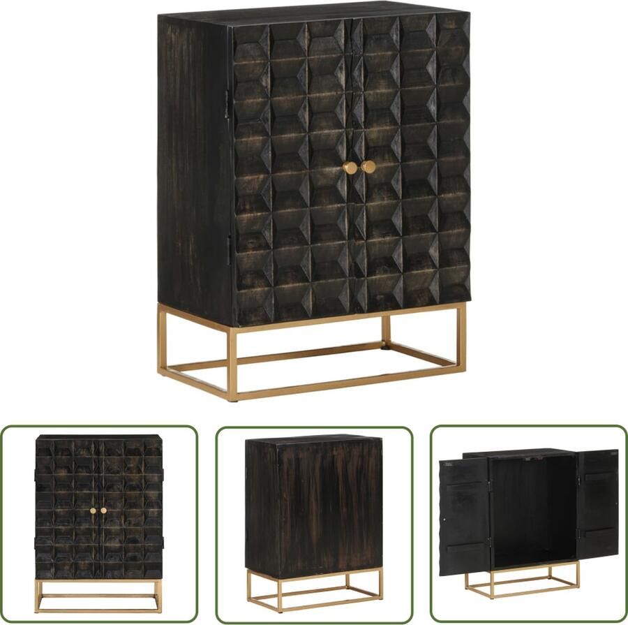 VidaXL Dressoir 55x34x75 cm massief mangohout en ijzer zwart Dressoir Salontafel Vintage Meubilair Industrieel Design Mango Wood Furniture