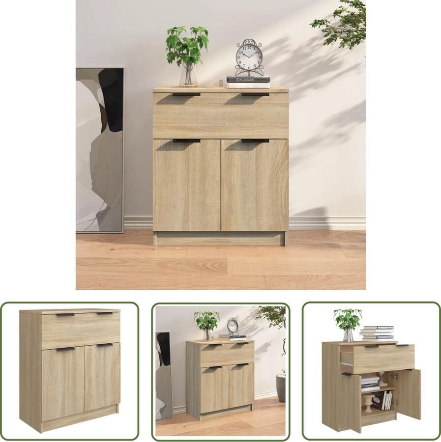 The Living Store Dressoir 60x30x70 cm bewerkt hout sonoma eikenkleurig Dressoir Bijzettafel Salontafel Opslagmeubilair Woonkamerdecoratie - Foto 3