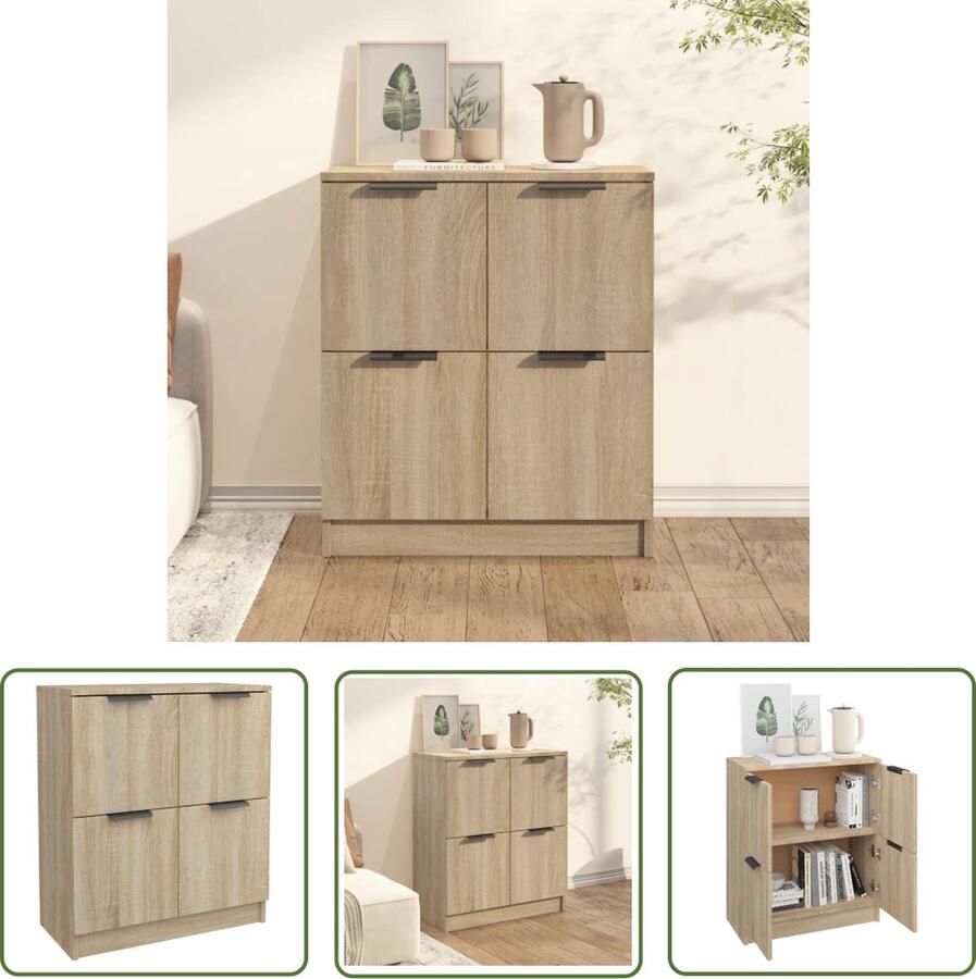 The Living Store Dressoir 60x30x70 cm bewerkt hout sonoma eikenkleurig Dressoir Bijzettafel Salontafel Opslagmeubilair Woonkamerdecoratie - Foto 2