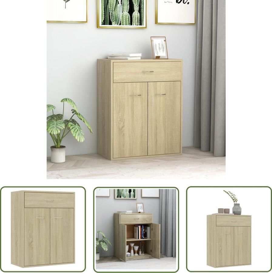 The Living Store Dressoir 60x30x75 cm bewerkt hout sonoma eikenkleurig Dressoir Salontafel Kast Houten Dressoir Sonomaplank