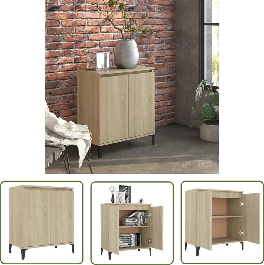 The Living Store Dressoir 60x35x70 cm bewerkt hout sonoma eikenkleurig Dressoir Industrieel Design Houten Dressoir Salontafel Tv Tafel