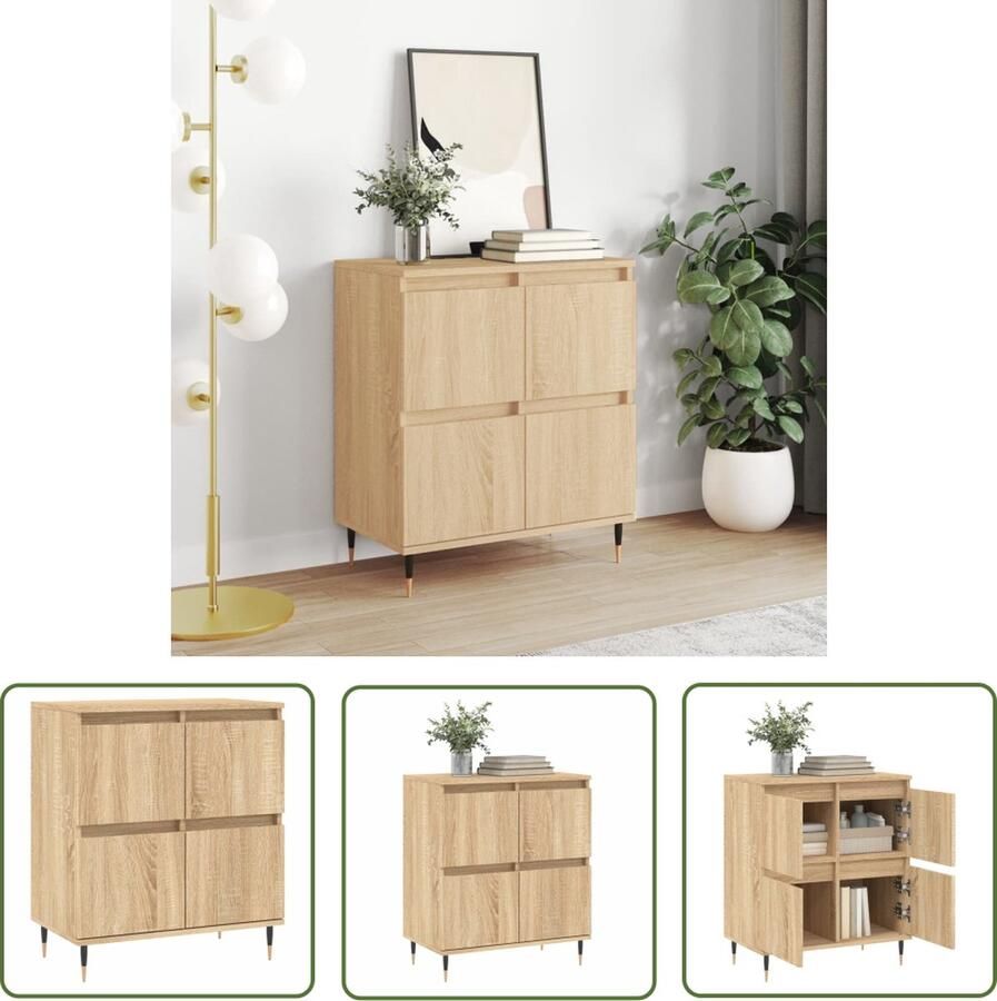 The Living Store Dressoir Sonoma eiken 60 x 35 x 70 cm Duurzaam bewerkt hout Voldoende opbergruimte Weergavefunctie IJzeren poten Wandbevestiging vereist - Foto 9