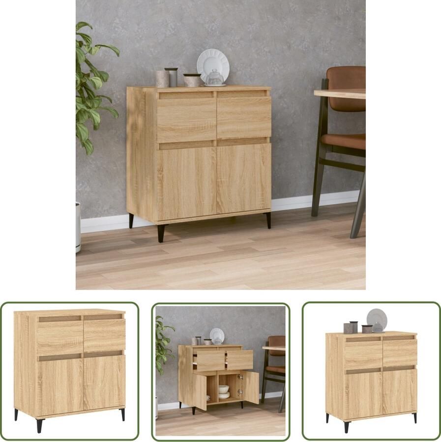 The Living Store Dressoir Sonoma eiken 60 x 35 x 70 cm Duurzaam bewerkt hout Voldoende opbergruimte Weergavefunctie IJzeren poten Wandbevestiging vereist - Foto 8