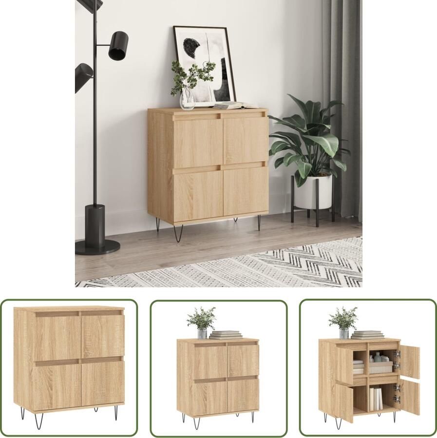 The Living Store Dressoir 60x35x70 cm bewerkt hout sonoma eikenkleurig Dressoir Kast Opbergkast Salontafel Woonkamermeubilair