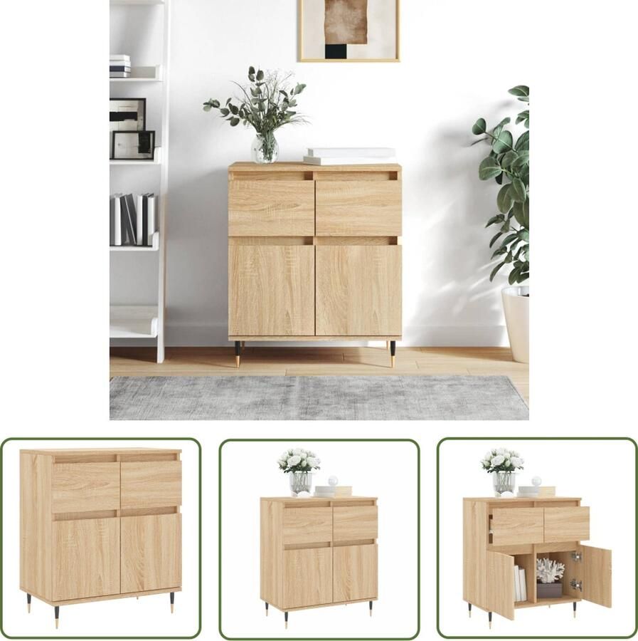 The Living Store Dressoir 60x35x70 cm bewerkt hout sonoma eikenkleurig Dressoir Sonoma Eiken Houten Kast Opbergkast Salontafel
