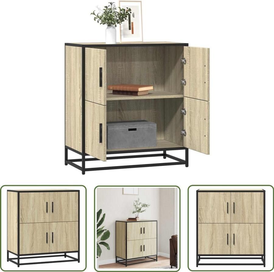 The Living Store Dressoir 68x35x76 cm bewerkt hout sonoma eikenkleurig Dressoir Salontafel Opslagmeubilair Houten Dressoir Industrieel Dressoir