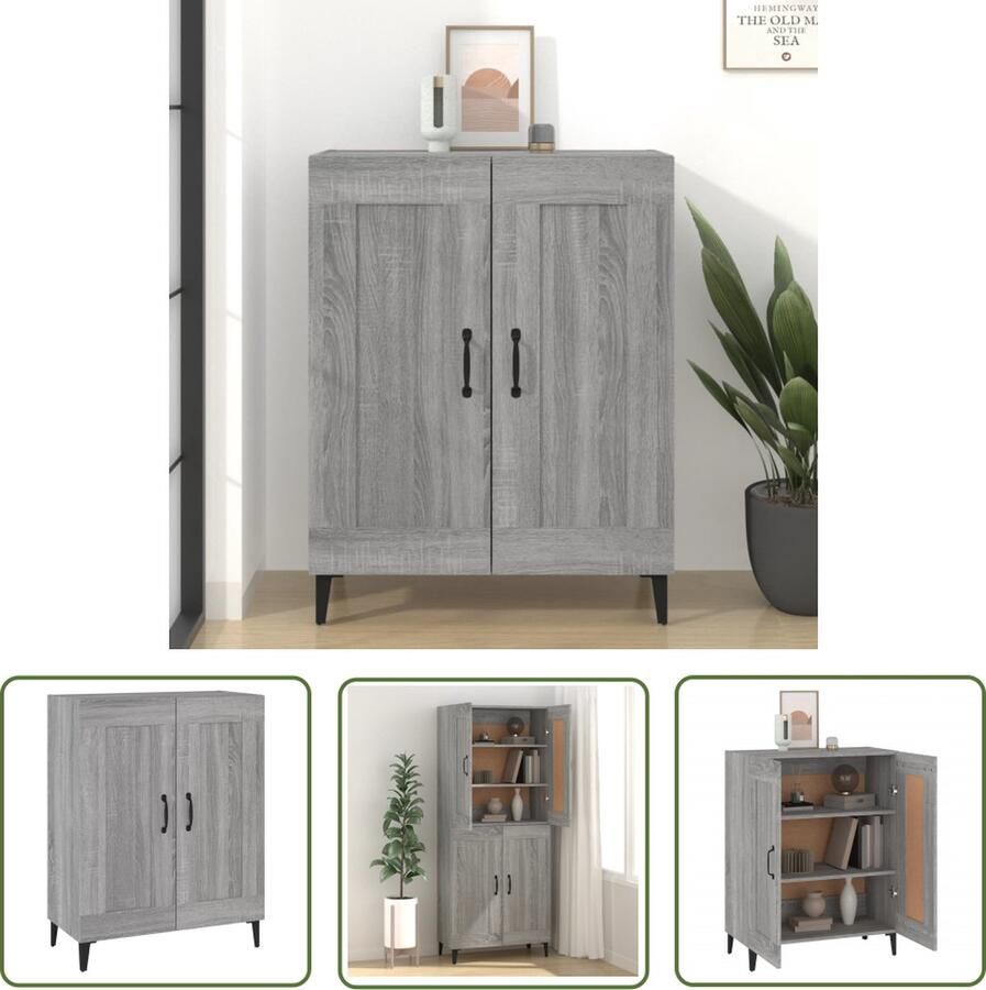 The Living Store Dressoir 69 5x34x90 cm bewerkt hout grijs sonoma eikenkleurig Dressoir Grijze Dressoirs Houten Dressoirs Salontafel Tv Tafel - Foto 2