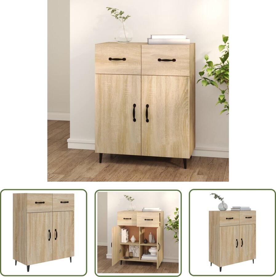 The Living Store Dressoir 69 5x34x90 cm bewerkt hout sonoma eikenkleurig Dressoir Bijzettafel Salontafel Houten Dressoir Landelijk Dressoir - Foto 5